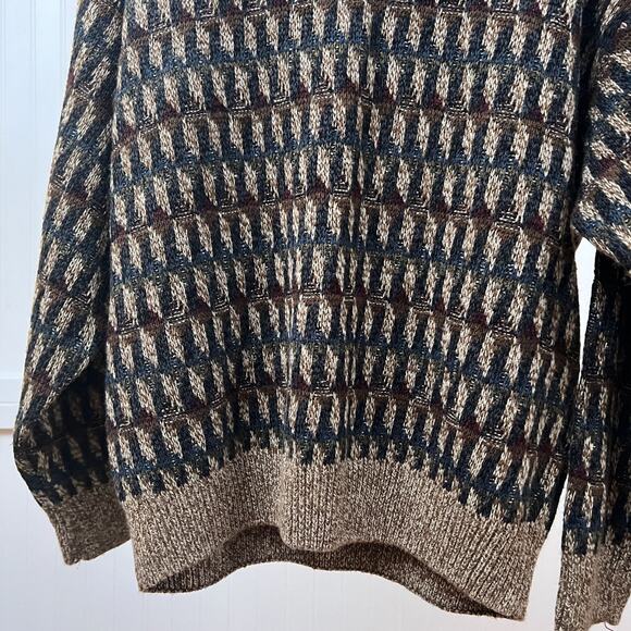 Vintage 90s Cosby Style Sweater Textured Knit Abstract Pattern Pullover Men's S - Picture 5 of 10